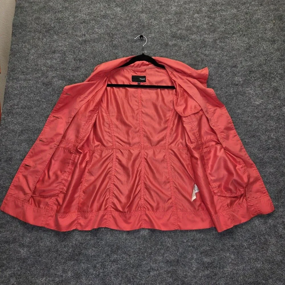 Hurley Jacket Womens Small Double Breasted Trench Coat Lightweight Button Front